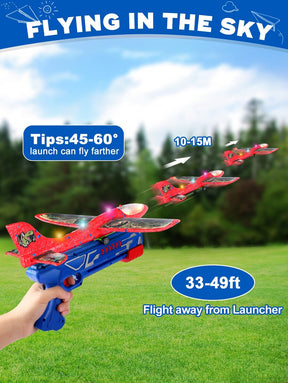 3 Pack Airplane Launcher Toy, 12.6" Foam Airplane Led Plane, 2 Flight Mode Catapult Plane Boy Toys With 3 DIY Stickers, Outdoor Flying Toys For Kids Gifts For 4 5 6 7 8 9 10 12 Year Old Boys Girls