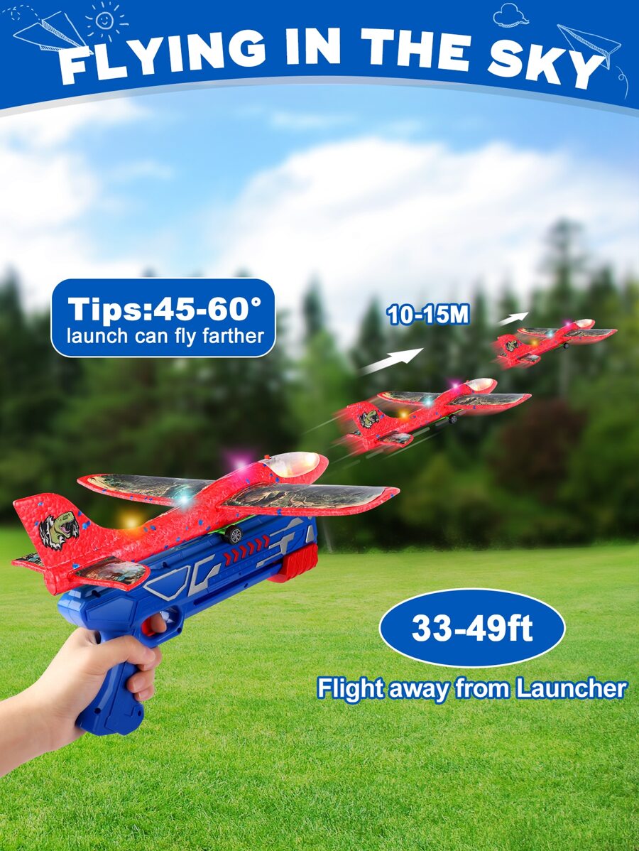 3 Pack Airplane Launcher Toy, 12.6" Foam Airplane Led Plane, 2 Flight Mode Catapult Plane Boy Toys With 3 DIY Stickers, Outdoor Flying Toys For Kids Gifts For 4 5 6 7 8 9 10 12 Year Old Boys Girls