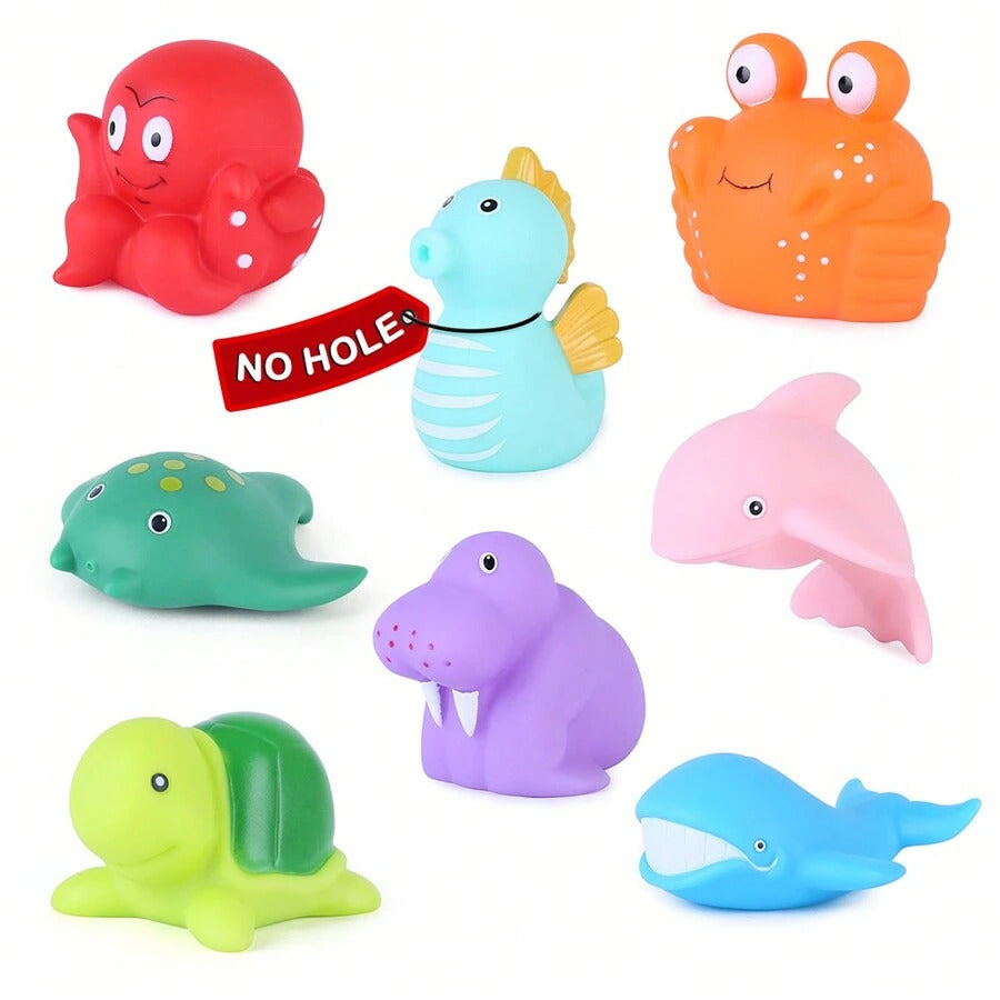 Bath Toy, Mold Free Bathtub Toys for Infants Toddlers, 8PCS No Holes Ocean Sea Animal Baby Bath Toys, Soft Bath Tub Toys