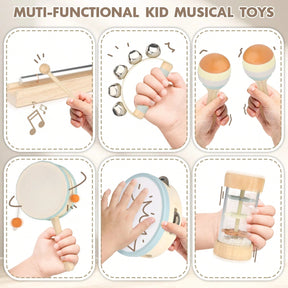Wooden Musical Toys - 1st Birthday Easter Gifts For Boys And Girls - Montessori Sensory Toy For Babies 18 Months+ With Drum/Tambourine/Sand Balls