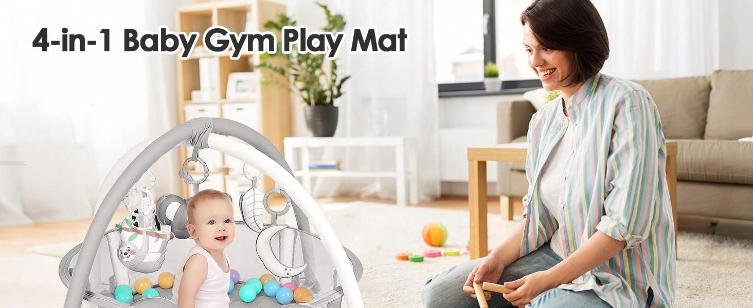 4-In-1 Baby Play Mat Baby Gym,Mat For Floor Activity Gym Ball Pit Including 30 Balls With 5 Infant Learning Sensory Baby Toys For Newborn Toddler To Develop Motor Cognition Boy & Girl Spring Halloween Gifts