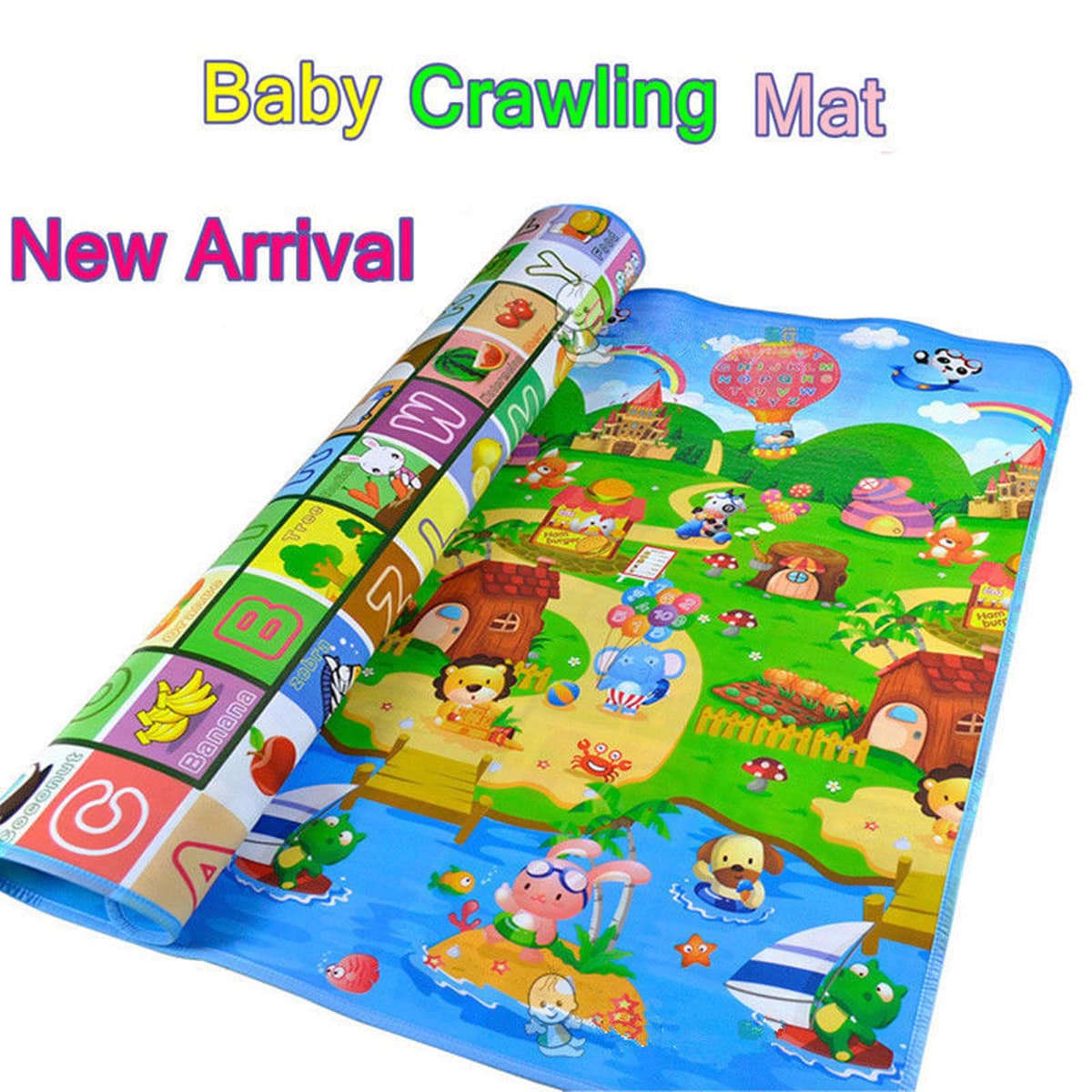 Baby Play Mat Kids Rug For Playroom, Floor Mat For Toddlers, Playtime Collection ABC, Fruit, Animals Educational Area Rugs For Kids Room Classroom Or Picnic
