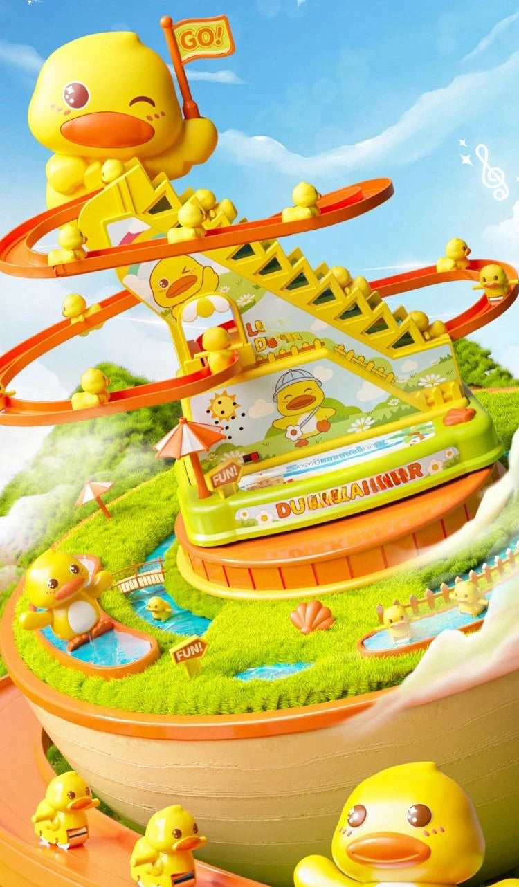 Small Duck Climbing Stairs Duck Roller Kids Toys, Electric Automatic Track Slide Stairs Coaster Toys With 6 Duck For Kids, Indoor Toy With Led Flashing Lights Small Duck Slide Toy For 3-8 Kids Birthday Gifts Boys Girls
