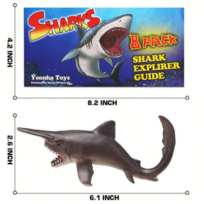 8 Pack Shark Toys With Educational Booklet, Soft Plastic Realistic Shark Figure Set For Kid, Ocean Sea Animal Party Favor, Pool Bath Tub Toy For Toddler Child Boy Girl, Birthday Gift Room Decoration