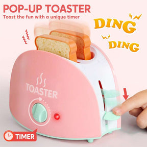 Play Kitchen Toys, Pretend Play Kitchen Appliances Toy Set With Coffee Maker, Mixer, Toaster With Realistic Lights& Sounds, Birthday Gift For Kids Ages 3+, Pink