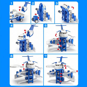 Kid's Airplane Car Toys With Music & Lighting,Two Gameplays: Aircraft Model & Track Racing Car,Science Education Toy,Christmas Birthday Gift For Kid Aged 4 5 6 7