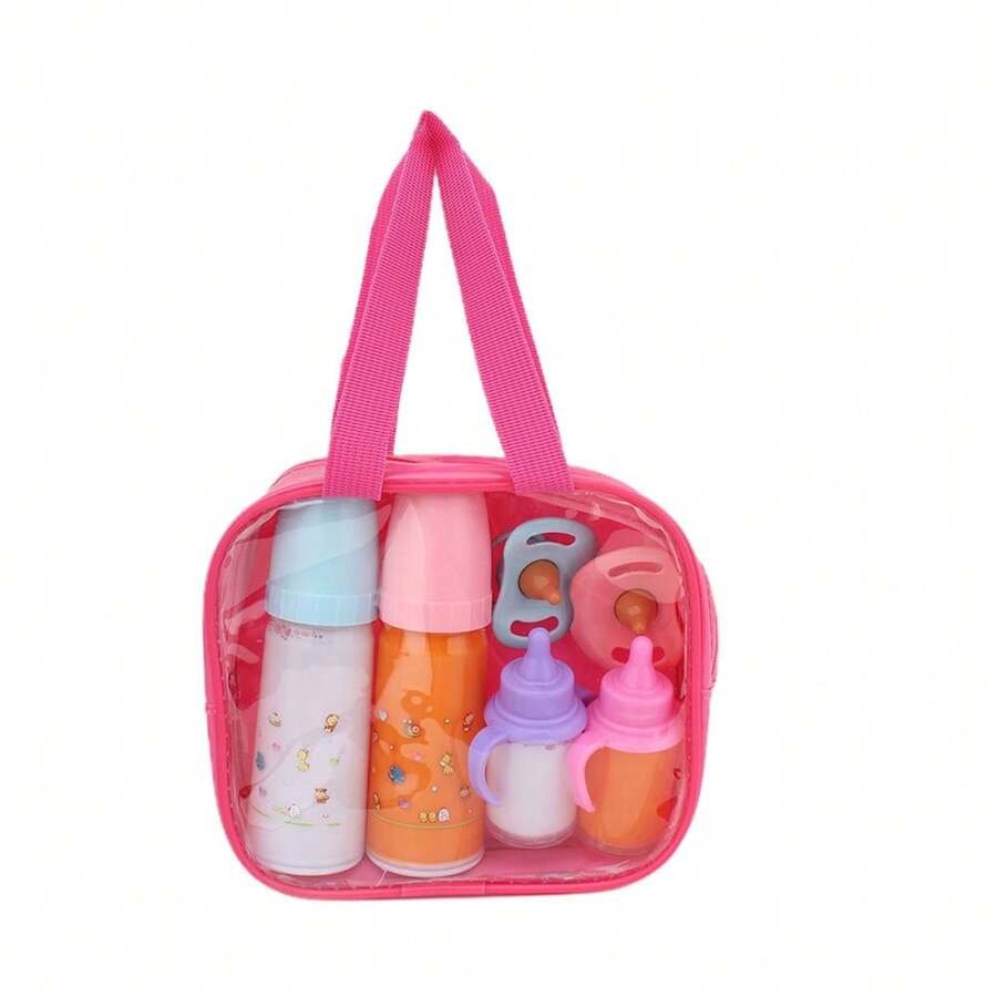 7-In-1, Bottled With Two Large Milk And Orange Juice Bottles, Two Small Milk And Orange Juice Cans, And Two Blue And Orange Pacifiers, Suitable For Reborn Dolls Around 40 Centimeters In Size