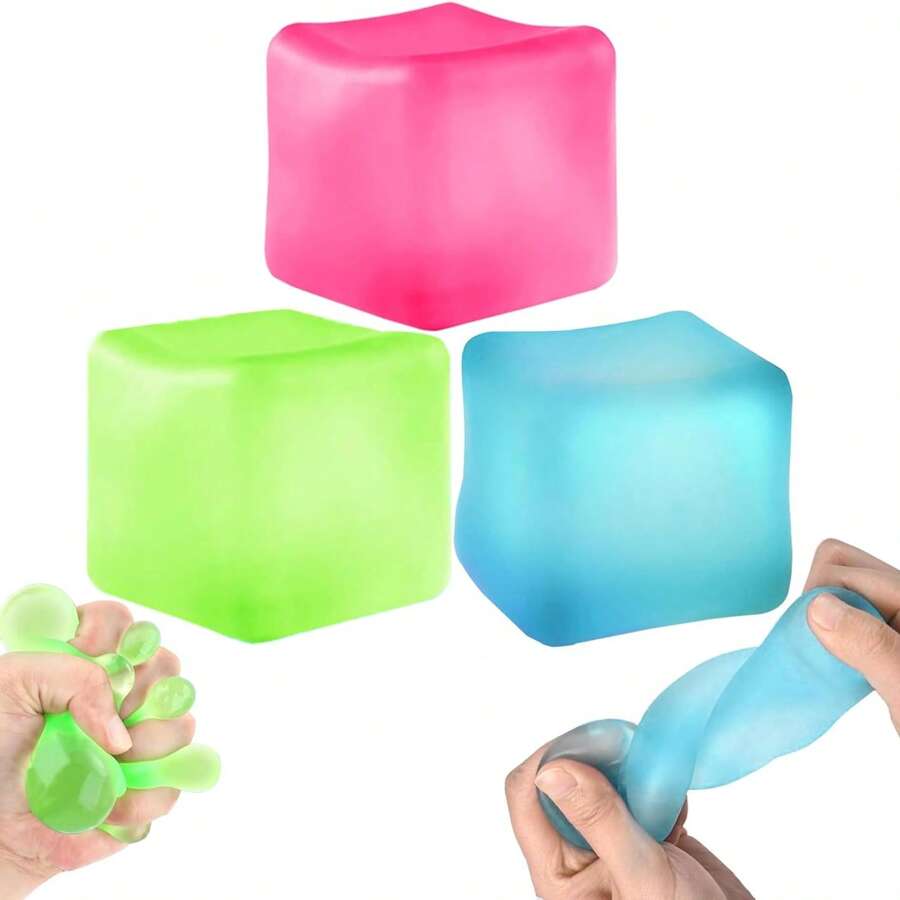 Three Pressure Cubes, Soft Pressure Balls, Adult Ice Cube Pressure Balls, Squeezing Cubes To Relieve Anxiety, Sensory Irritability Toys (Blue, Green, Pink)