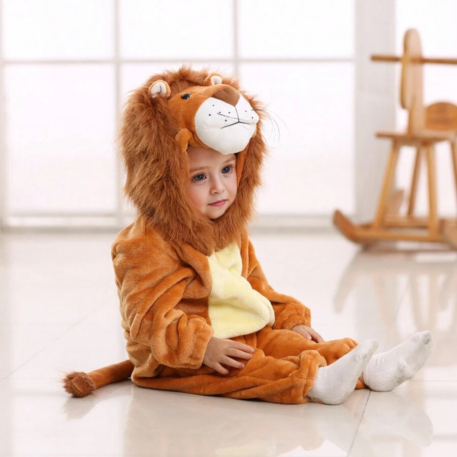 Lion Costume For Toddlers, Kids Animal Inspired Jumpsuit, Dress Up Playwear Outfit For Boys & Girls, Children's Cosplay Clothes