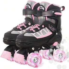 Roller Skates For Kids Boys Girls, Adjustable Quad Skates With Light Up Wheels For Toddler Little Kids Ages 6-12, Beginners Outdoor Sports