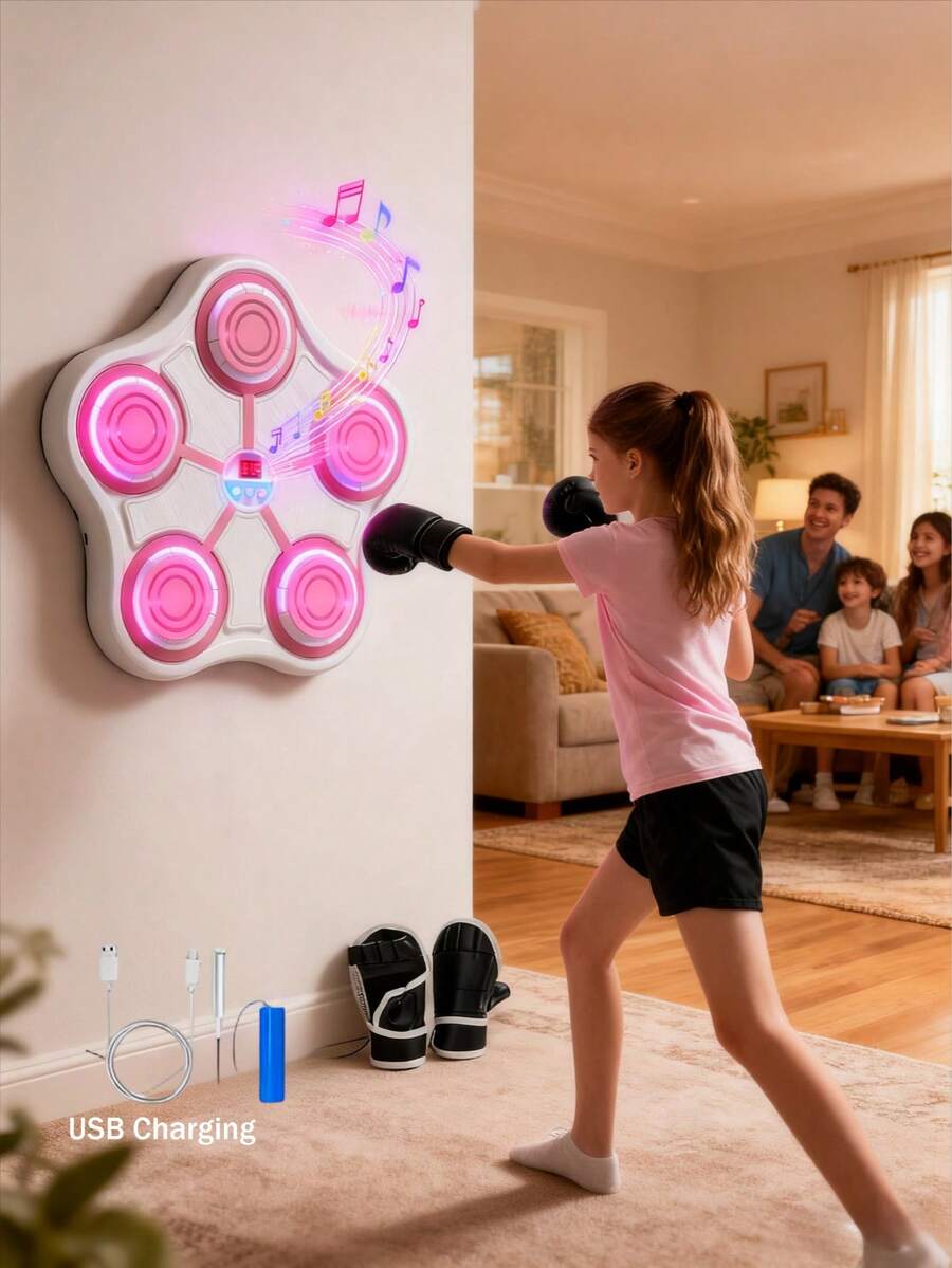 1 PC Smart Music Punching Machine, Height Adjustable, Rechargeable Indoor Workout Equipment With Gloves, Kids Music Punching Boxing Target To Replace Punching Bags, Birthday And Christmas Gifts Suitable For Adults And 3+ Kids