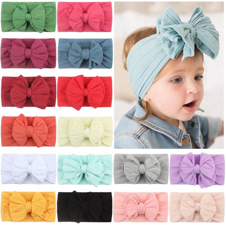 18PCS Handmade Baby Headbands Soft Stretchy Nylon Hair Bands With Bows For Newborn Infant Baby Toddler Girls