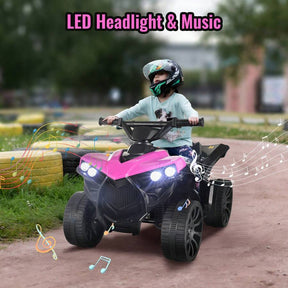 6V Kids Ride On ATV Quad 4 Wheeler Electric Toy Car Powered Ride On Motorcycle With Music, Headlights, Pedal Accelerator, Anti-Skid Tires, For Boys Girls 2-4 Years