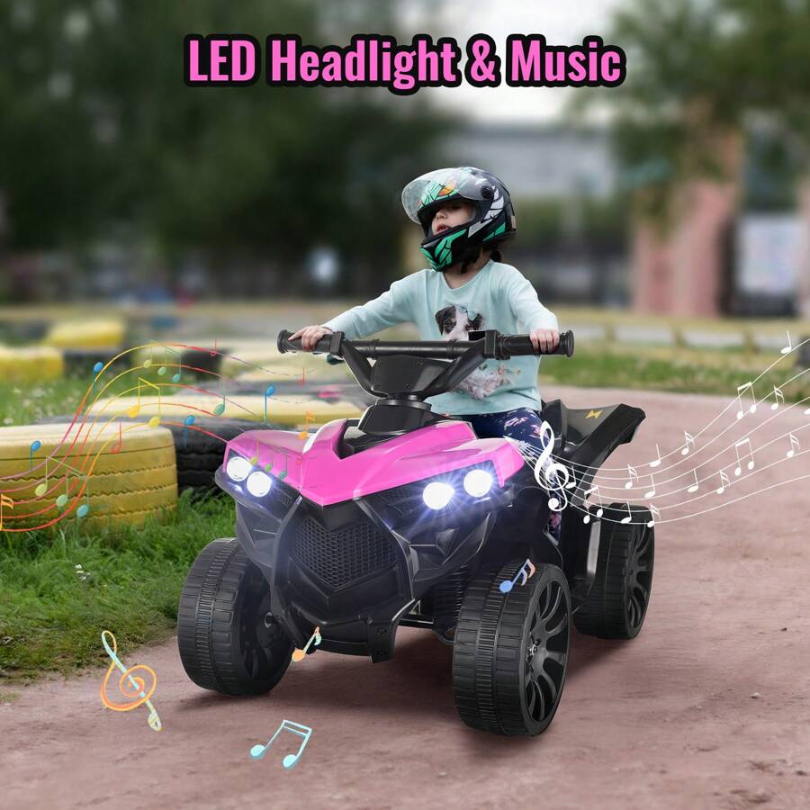 6V Kids Ride On ATV Quad 4 Wheeler Electric Toy Car Powered Ride On Motorcycle With Music, Headlights, Pedal Accelerator, Anti-Skid Tires, For Boys Girls 2-4 Years